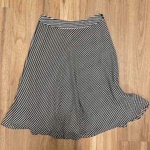 100% Silk Midi Length Black and White Checkered Skirt